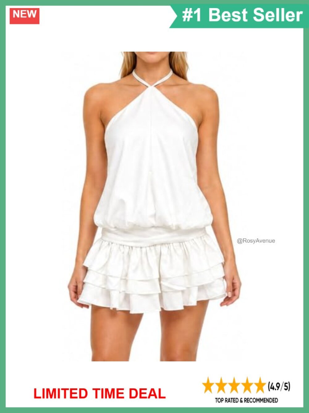Womens Halter Drop Waist Backless Ruffle Flowy Mini Dress